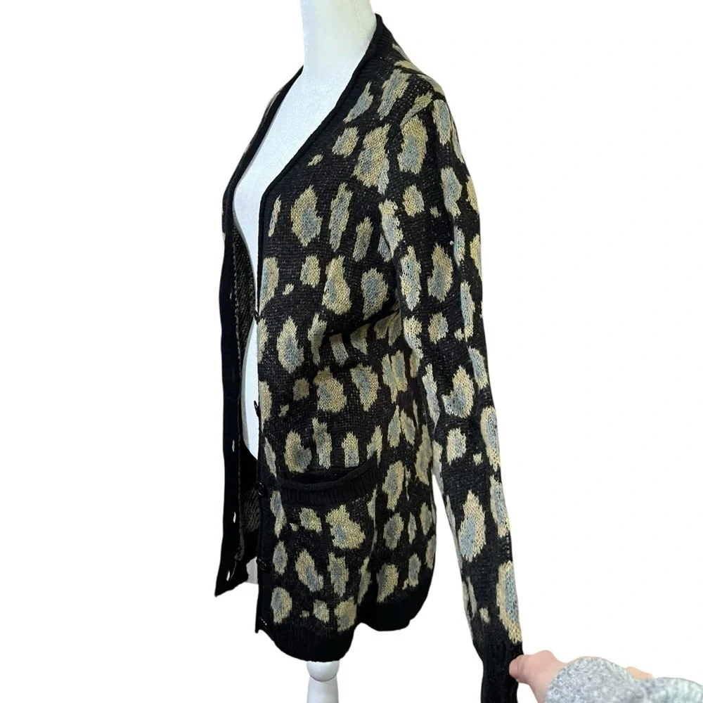 Y2K Monroe & Main Leopard Print Longline Cardigan Sweater Sz Small Indie Boho